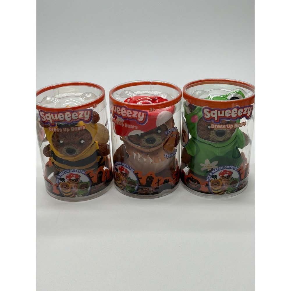 Squeezy Dress Up Bears Lot of 3 Bee Mushroom Frog Costumes Squishy Toys New